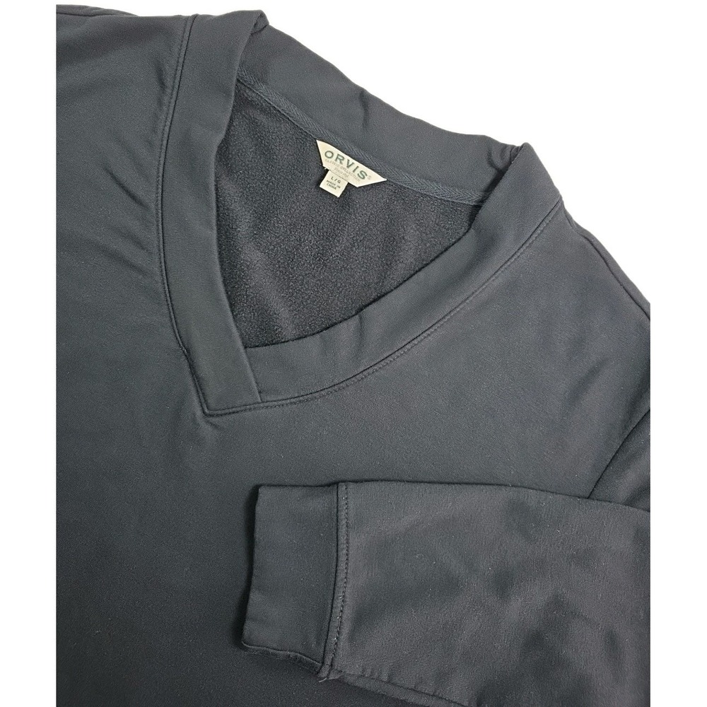 Orvis Sweatshirt Mens LARGE BLack V Neck Fleece Lined Pullover Casual Comfort